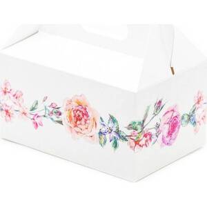 Svatební krabička na výslužku bílá s květinami (13 x 9 x 7 cm) - dortis