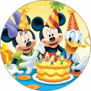 Jedlý papír Mickey, Minnie a kačer Donald oslava narozenin 19,5 cm - Pictu Hap