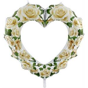 Nafukovací balónek vykrojené srdce - bílé růže 107 cm Grabo