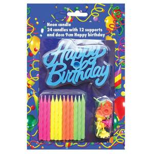 Svíčky na dort 24ks neonové s nápisem Happy Birthday Alvarak