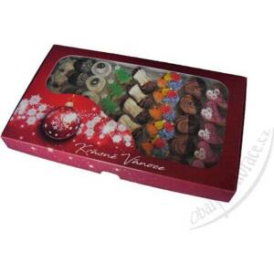 Krabice na cukroví červená s vánoční ozdobou (36,5 x 22 x 3,5 cm) - dortis