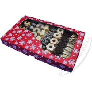 Krabice na cukroví červená s vánočním potiskem (36,5 x 22 x 3,5 cm) - dortis