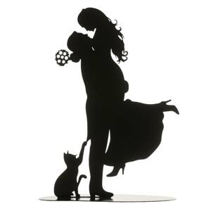 Plechová figurka na svatební dort silueta s kočkou 18cm Dekora