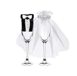 Obleček na skleničky - dekorace na rozpoznání drinků - Nevěsta, Ženich PartyDeco
