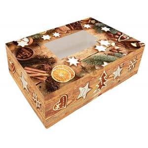 Krabička na cukroví skládací s okénkem 25x15x7cm 1ks imitace dřeva vánoční - Alvarak