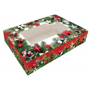 Krabička na cukroví skládací s okénkem 36x22x5cm 1ks vánočí větvičky - Alvarak