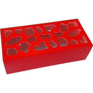 Krabička na makronky červená se zdobeným okénkem 13 x 6 x 4 cm (na 4 kusy) dortis