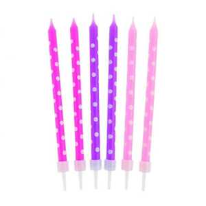 Dortové svíčky s puntíky růžové, fialové 24ks