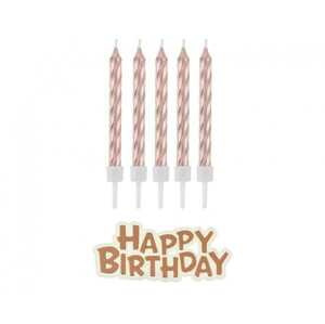 Dortové svíčky Happy Birthday růžové zlaté